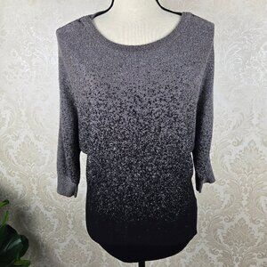 AGB Size Small Batwing Sweater Metaillic Ombre Silver to Black Knit 3/4 Sleeves